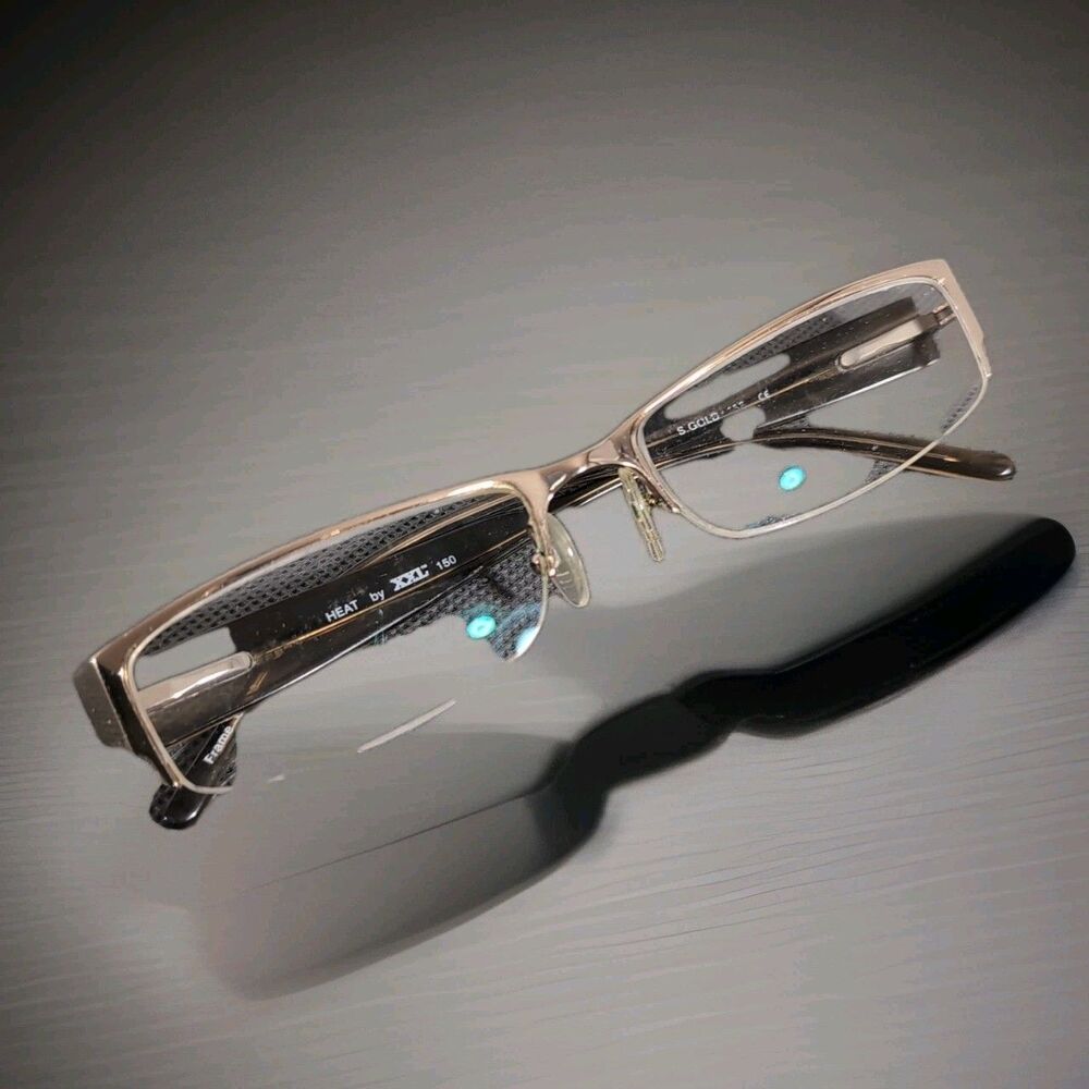 Heat XXL Collection S. Gold Half Rim Eyeglass Frames Only 57-18-150 Flex Hinge